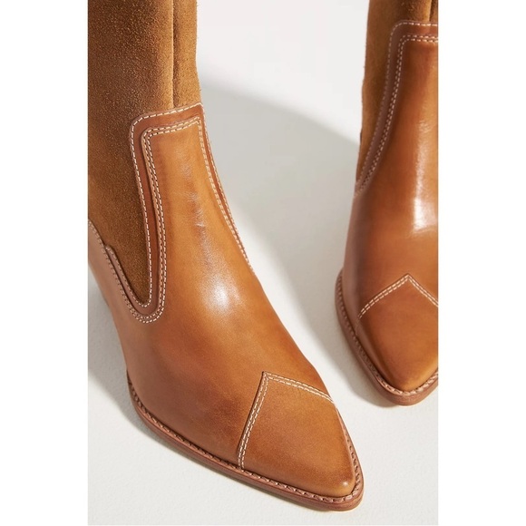 ANTHROPOLOGIE Leather Carina Western Heels Boots Shoes Honey Brown Size 6 NWT - Picture 3 of 6